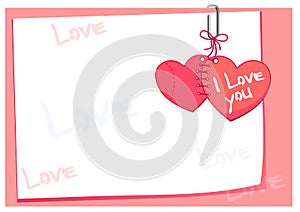 2 hearts. Happy valentines day. Be My Valentine. Valentine card I Love YOU, Be My Valentine. Colorful backdrop & hanging heart