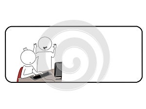vector illustration of two employees working in front of a computer