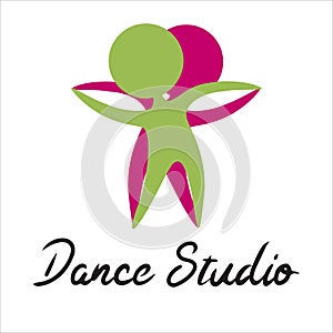 Vector illustration of two figures dancing with the words dance studio