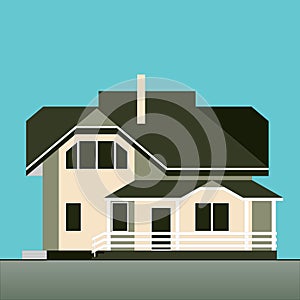 Vector illustration of two floor detached house on a blue background. Flat style.