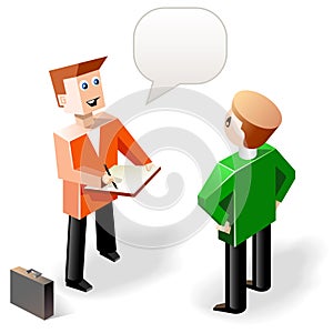 Vector illustration: two funny speaking men in cubic style