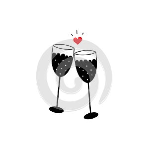 Vector illustration of two glasses of champagne or wine