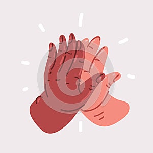 Vector illustration of Two hands giving a high five for great work. Friendship and giving a high five as a symbol of