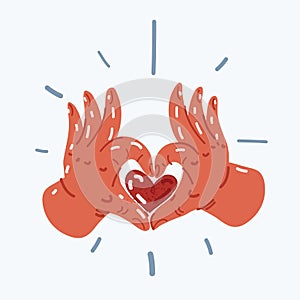 Vector illustration of Two hands show heart gesture. Love concept.