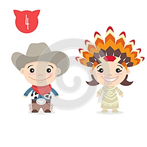 Vector illustration of two happy cute kids characters.
