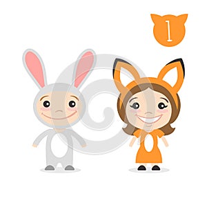 Vector illustration of two happy cute kids characters.