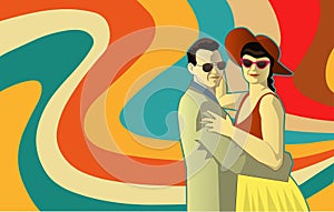 Vector illustration of two people dancing in retro outfit