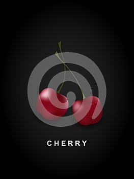 Vector illustration two perfect sweet cherries isolated on black background