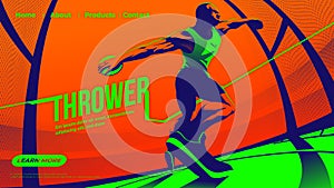Vector illustration for ui or a landing page of the throwing the discus sport feature the male athlete is concentrating the
