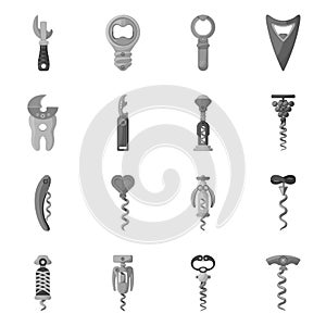 Vector illustration of uncork and household icon. Collection of uncork and equipment stock symbol for web.