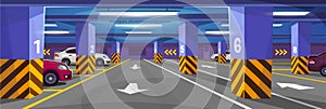 Vector illustration of an underground parking lot inside a building or a mall