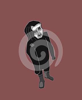 Vector illustration, unhappy child standing and looking on us. Cataclysm, war, catastrophe. Cartoon, clipart. photo