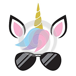 Vector Illustration of Unicorn Wearing Sunglasses photo