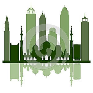 Vector illustration of United Arab Emirates skyscrapers silhouette. Dubai and Abu dhabi buildings.