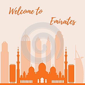 Vector illustration of United Arab Emirates skyscrapers silhouette. Dubai and Abu dhabi buildings.