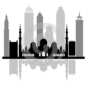 Vector illustration of United Arab Emirates skyscrapers silhouette. Dubai and Abu dhabi buildings.