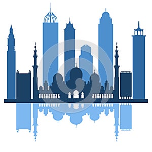 Vector illustration of United Arab Emirates skyscrapers silhouette. Dubai and Abu dhabi buildings.