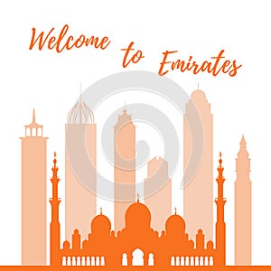 Vector illustration of United Arab Emirates skyscrapers silhouette. Dubai and Abu dhabi buildings.