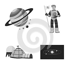 Vector illustration of universe and travels sign. Collection of universe and cosmic stock symbol for web.