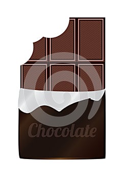 Vector illustration of unpacked bitten dark chocolate