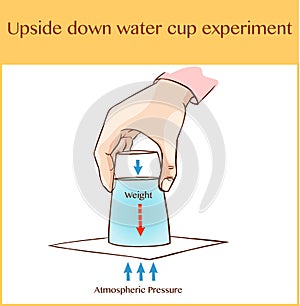 Vector illustration of a upside down water cup experimen