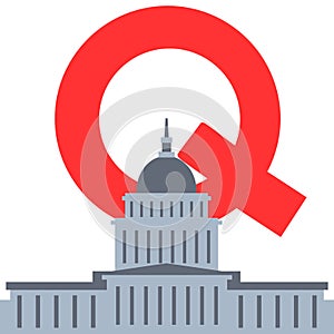 Vector illustration of the US Capitol on red `Q` letter