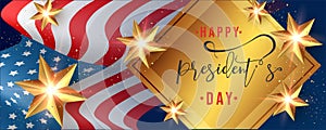 Vector illustration of USA flag with stylish lettering of happy president`s day.