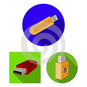 Vector illustration of usb and drive logo. Set of usb and jump stock symbol for web.