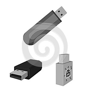 Vector illustration of usb and drive symbol. Set of usb and jump stock vector illustration.