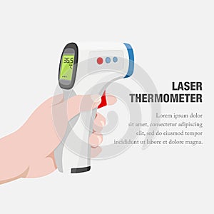 Vector illustration of the use of an infrared thermometer. Check body temperature with thermometer.