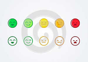 Vector illustration user experience feedback concept different mood smiley emoticons emoji icon positive, neutral and negative.