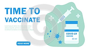Vector illustration of a vaccine against coronavirus and syringe, vaccination campaign and treatment. All elements are isolated