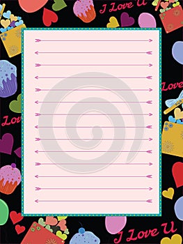 vector illustration of valentine day theme letter page, greeting card photo