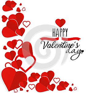 Vector illustration of Valentine s Day greeting card with text and red hearts on white background. Origami style