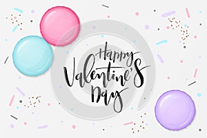 Vector illustration of valentine`s day greetings card template with hand lettering label - happy valentine`s day - with