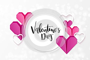 Vector illustration of valentine`s day greetings card template with hand lettering label - happy valentine`s day - with