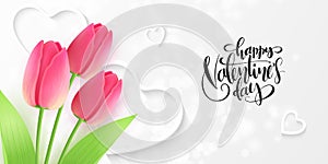 Vector illustration of valentine`s day greetings card template with hand lettering label - happy valentine`s day - with