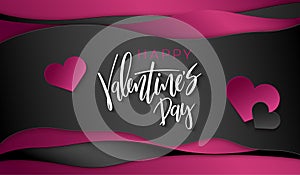 Vector illustration of valentine`s day greetings card template with hand lettering label - happy valentine`s day - with