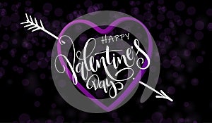 Vector illustration of valentine`s day greetings card template with hand lettering label - happy valentine`s day - with