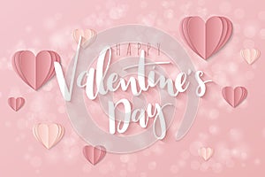 Vector illustration of valentine`s day greetings card template with hand lettering label - happy valentine`s day - with