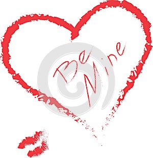 Valentines day vector illustration with hand written heart and be mine words, love concept illustration photo