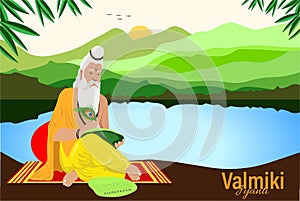 Vector Illustration of Valmiki Jayanti, A mythological peot of Ramayana. banner or poster photo