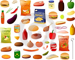 Vector illustration of various bbq food items