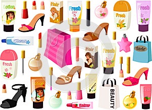 Vector illustration of various beauty products and lotions
