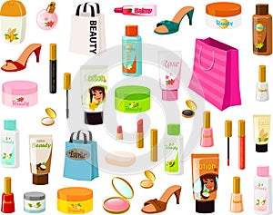 Vector illustration of various beauty products and lotions