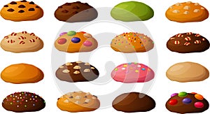 Vector illustration of various cookies with toppings