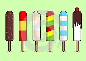 vector illustration of various flavors of ice cream sticks