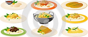 Vector illustration of various Indian Asian food dishes