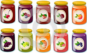 Vector illustration of various kinds of jams, marmalade and jellies
