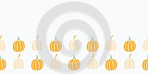 Vector illustration. Various kinds of pumpkins horizontal seamless pattern border background.